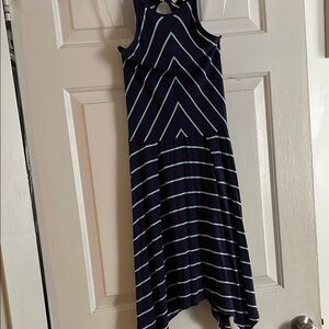 Asymmetrical Navy and White Striped Dress
